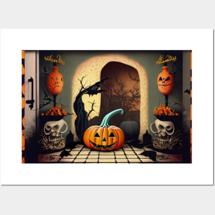 Halloween Cat and Jack-o'-Lantern Posters and Art